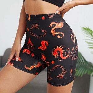 Dragon Print Black and Red Women's Shorts